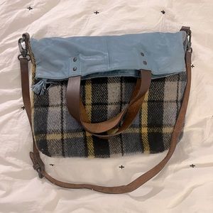 Anthropologie Holding Horses bag, blue and plaid